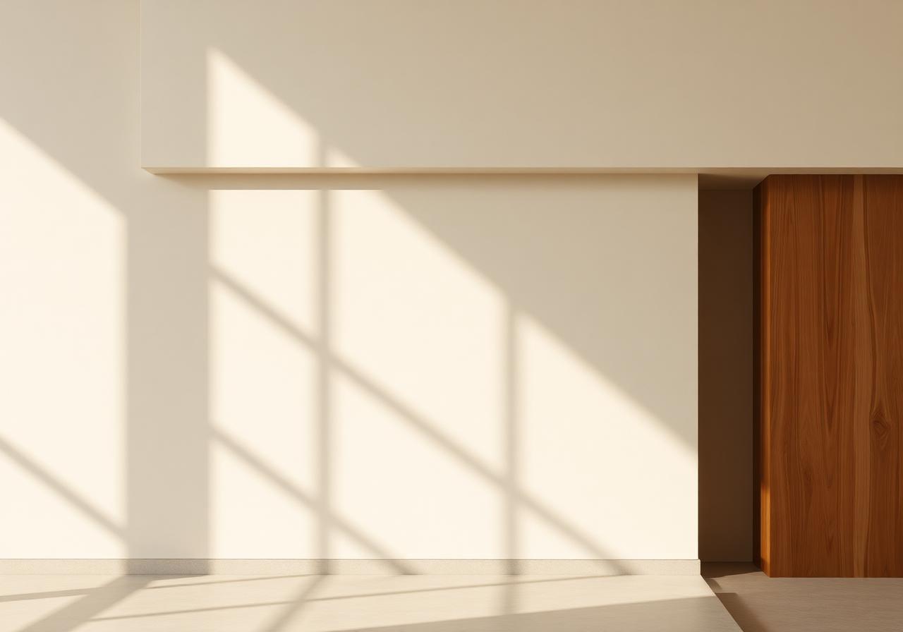 Soft natural light against a bone-white wall with cedar wood detail